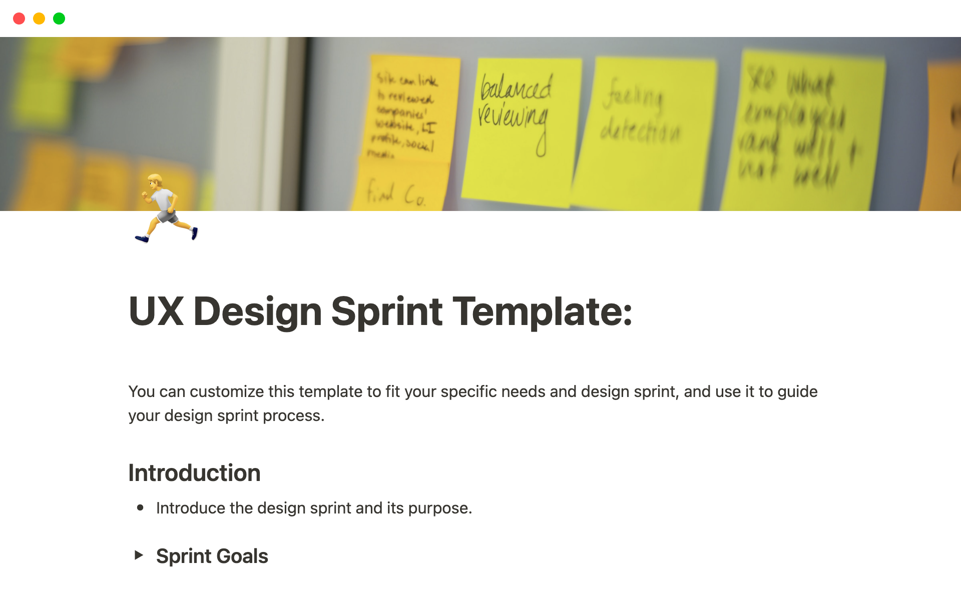 A template preview for UX Design Sprint