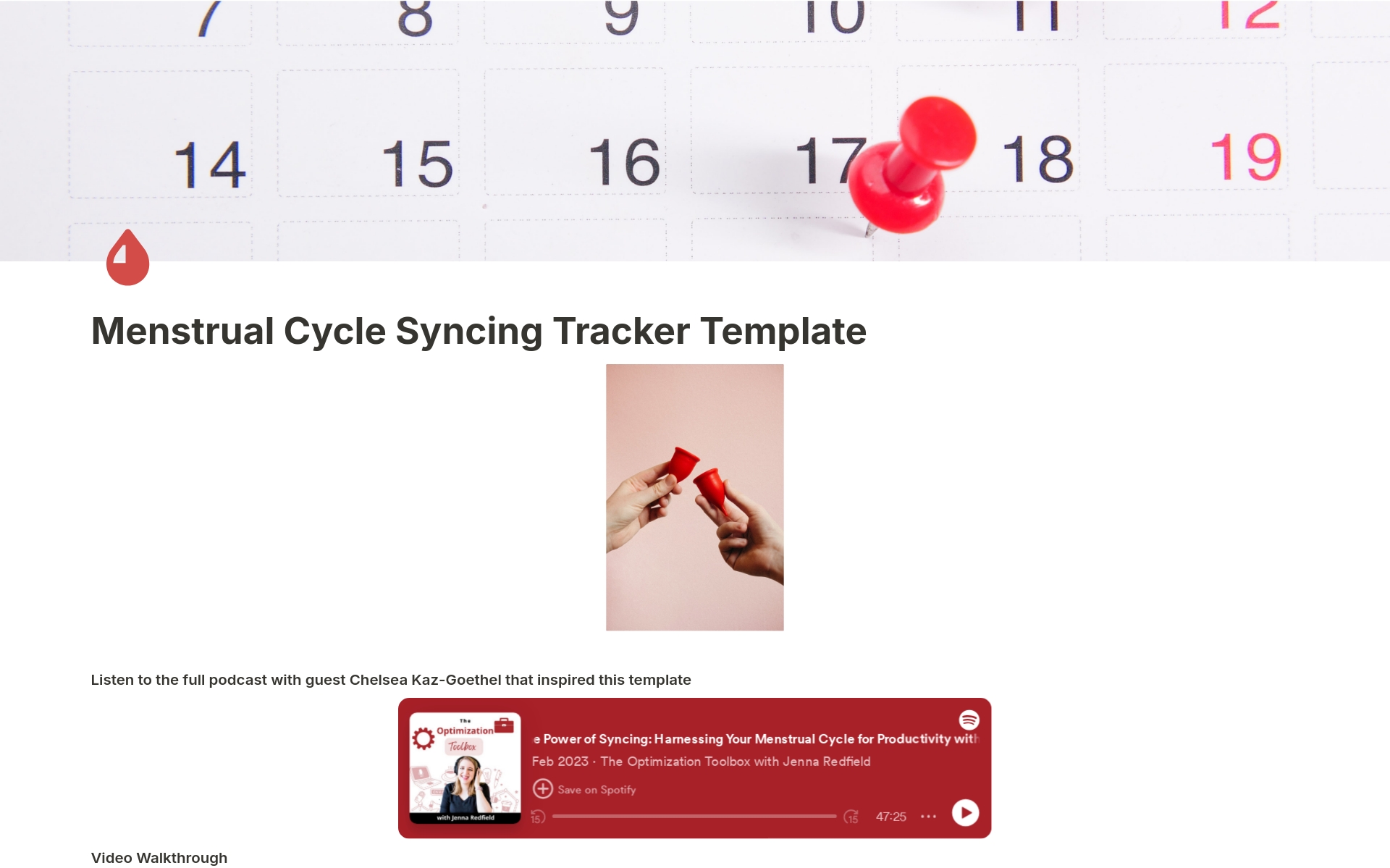A template preview for Menstrual Cycle Tracker