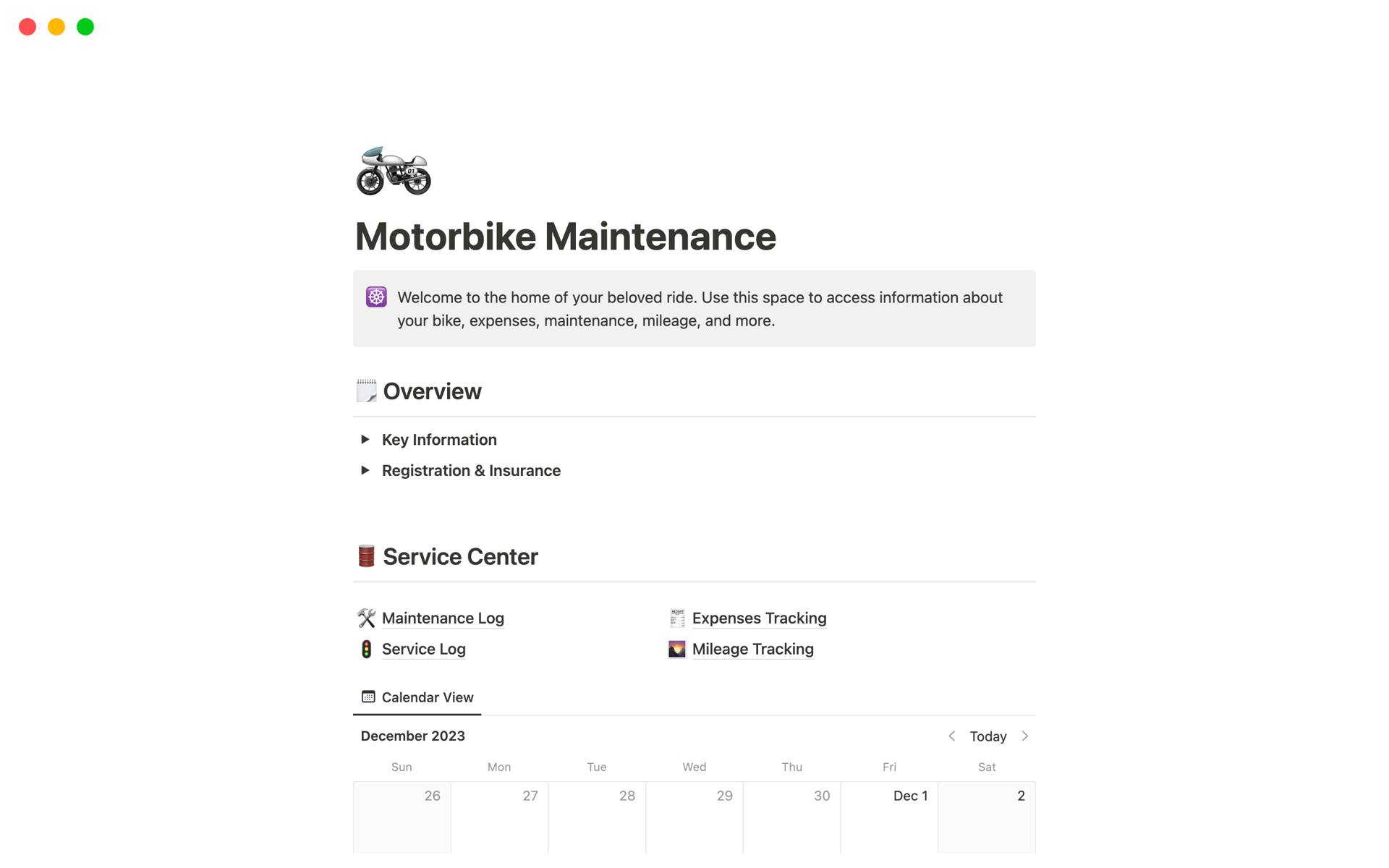 Motorbike Maintenance Notion Template