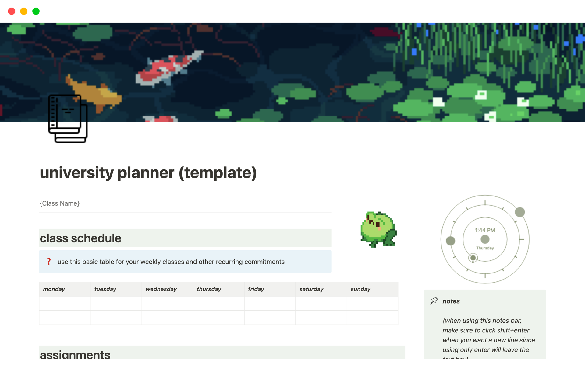 Vista previa de plantilla para green aesthetic university planner