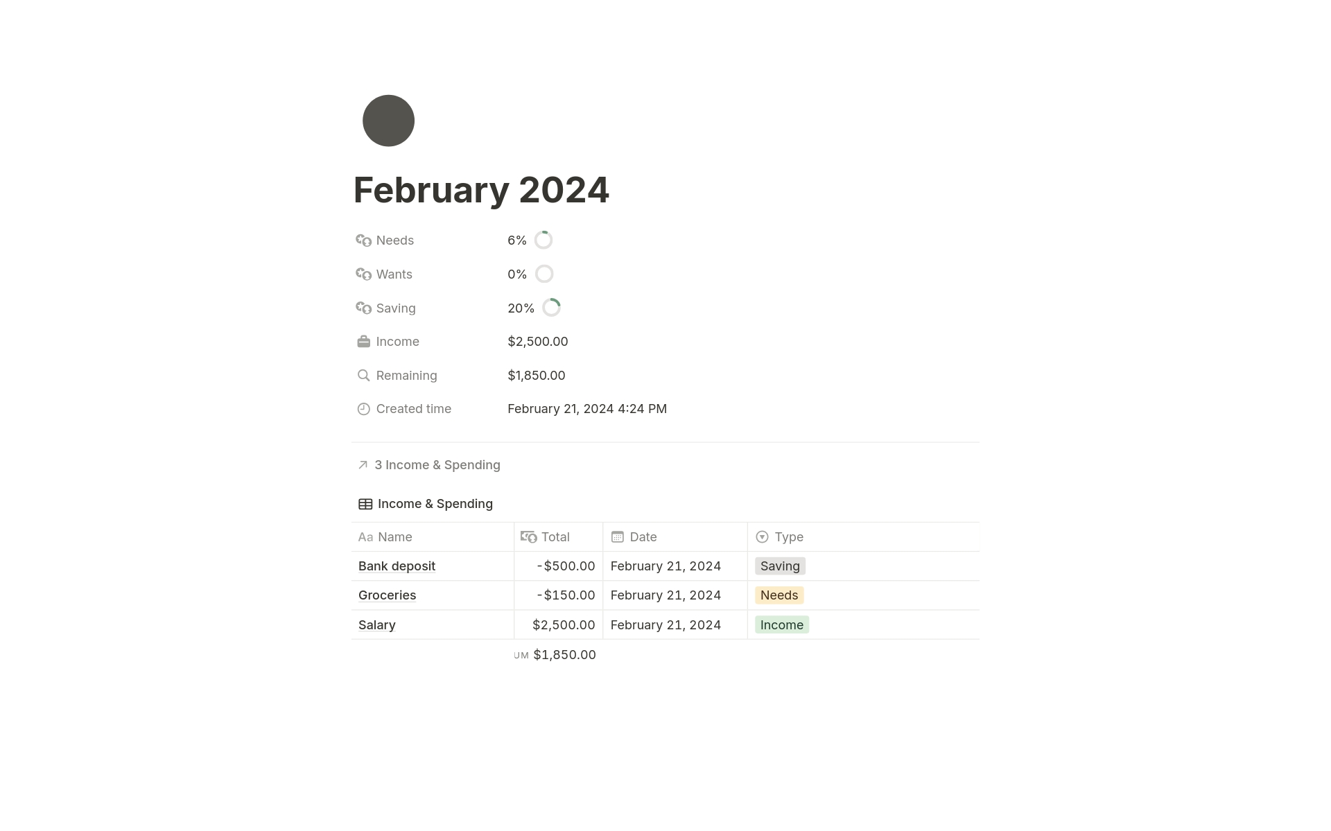 💰 Have you heard of the 50/30/20 budget rule? This principle offers an effective strategy for managing your finances: spend 50% on needs, 30% on wants, and set aside 20% for savings or debt repayment. Notion is a great tool for building a 50/30/20 rule budget tracker! 