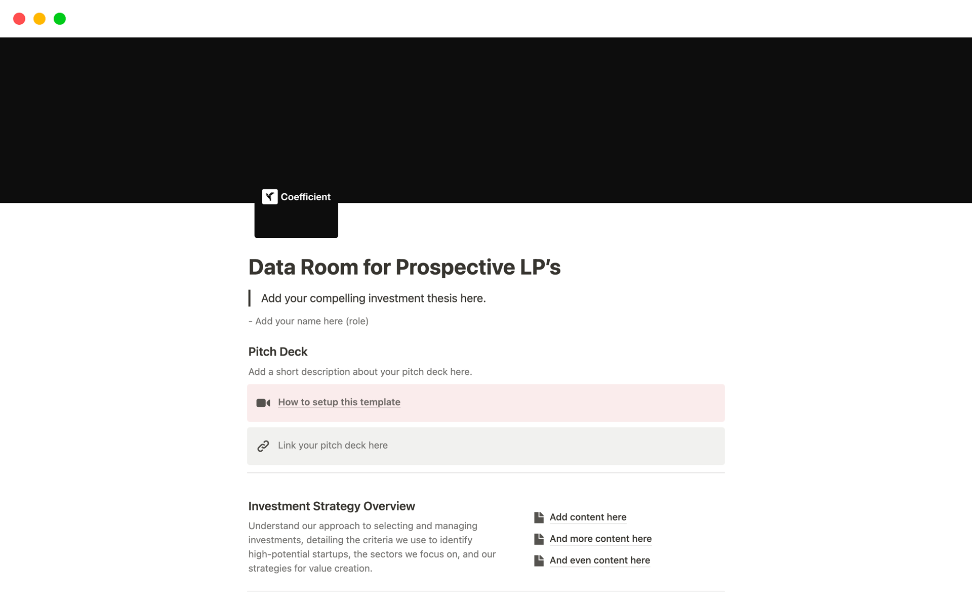 Vista previa de una plantilla para Data Room for Prospective LP’s