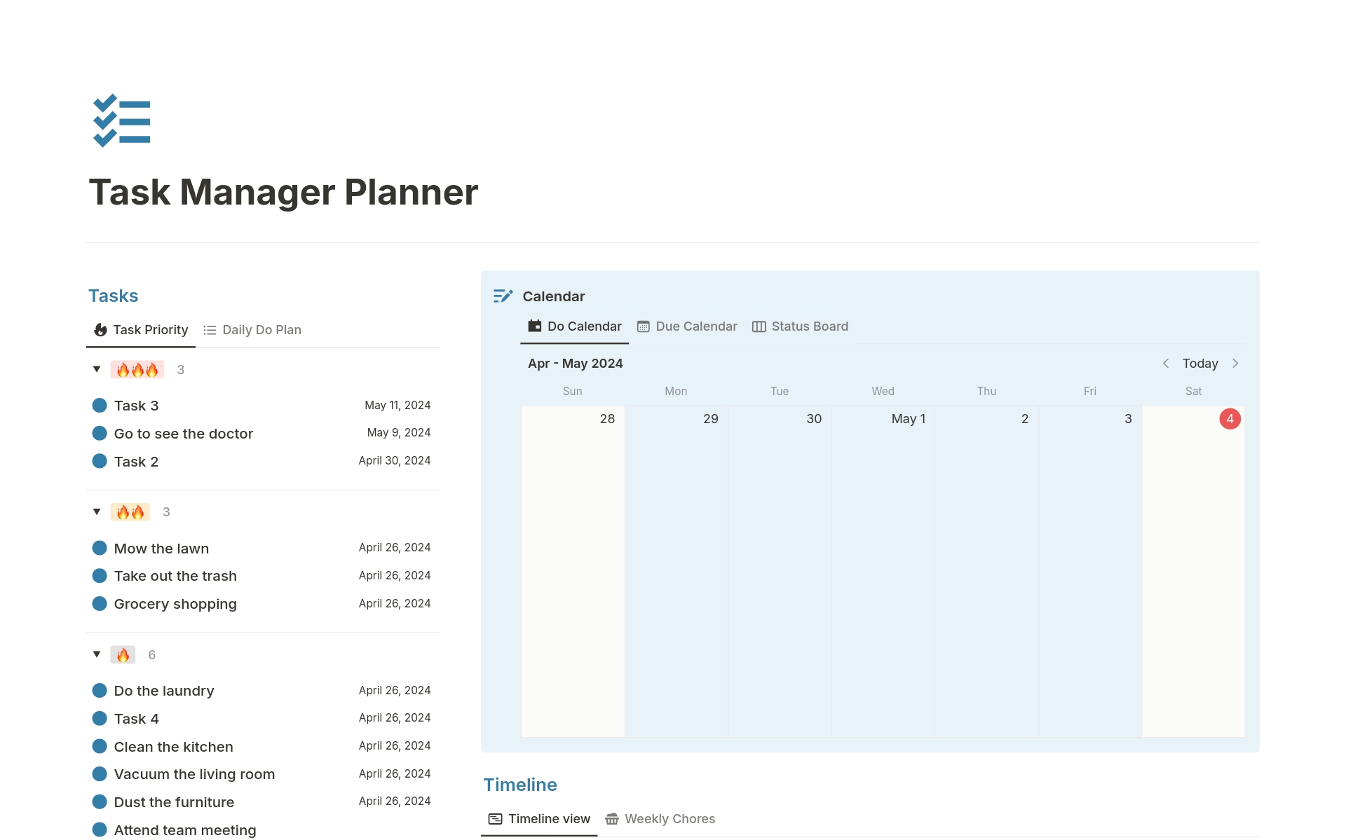 A template preview for Task & Chore Manager
