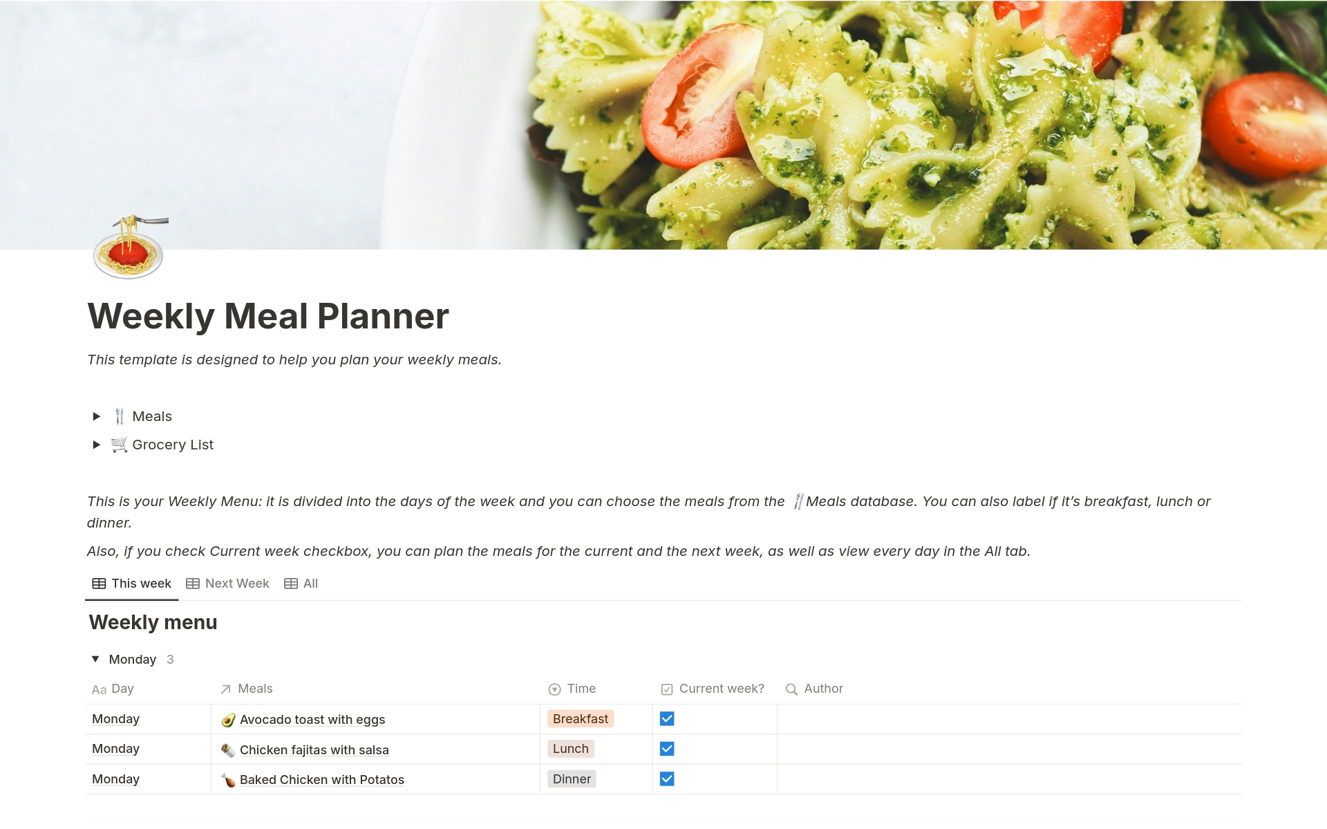 This template is designed to help you plan your weekly meals!