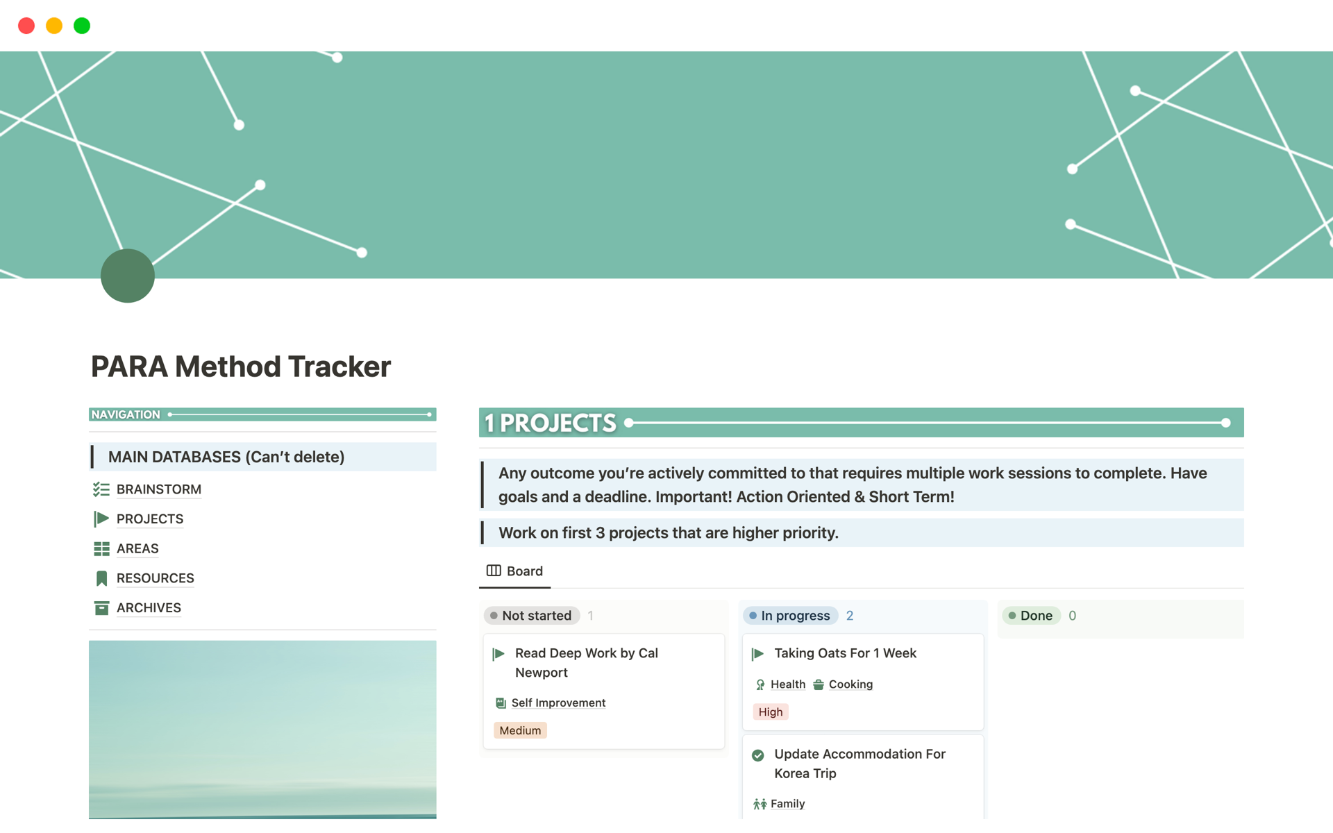 PARA Method Trackerのテンプレートのプレビュー