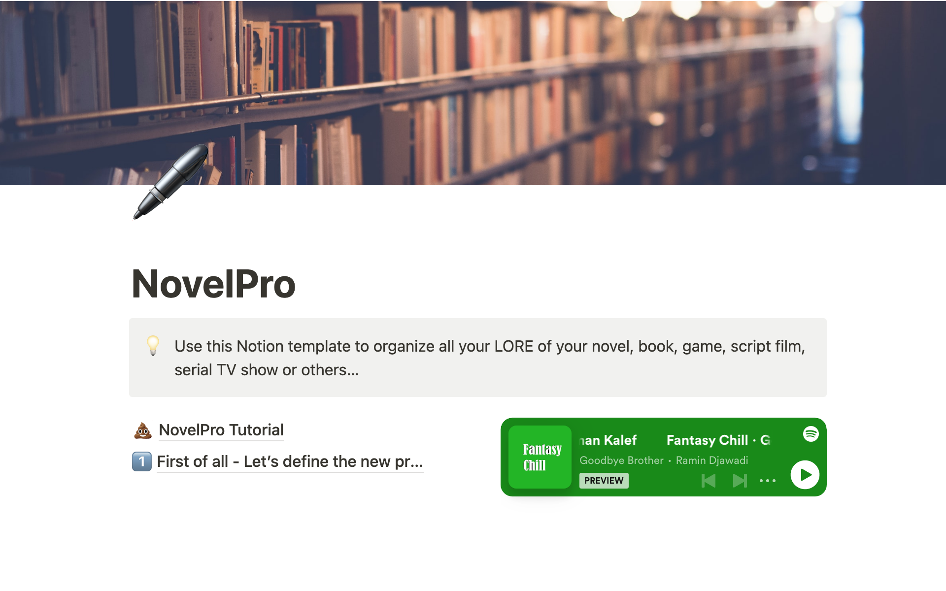 A template preview for NovelPro