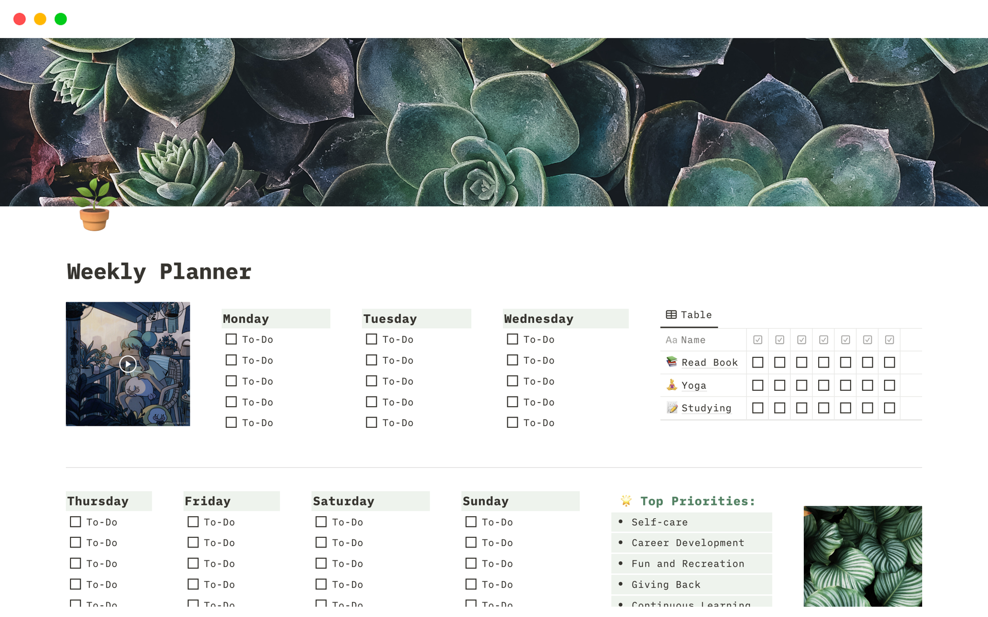 The weekly template provides a structured layout for planning tasks, events, and goals on a week-by-week basis, helping users stay organised and focused.