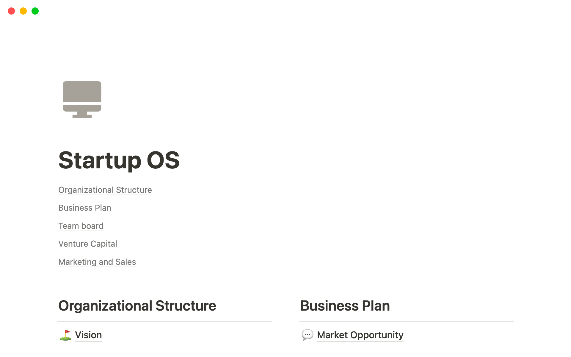 Vista previa de plantilla para Startup OS