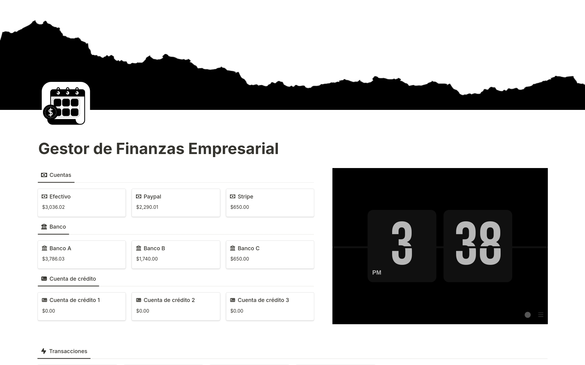 A template preview for Gestor de Finanzas Empresariales 