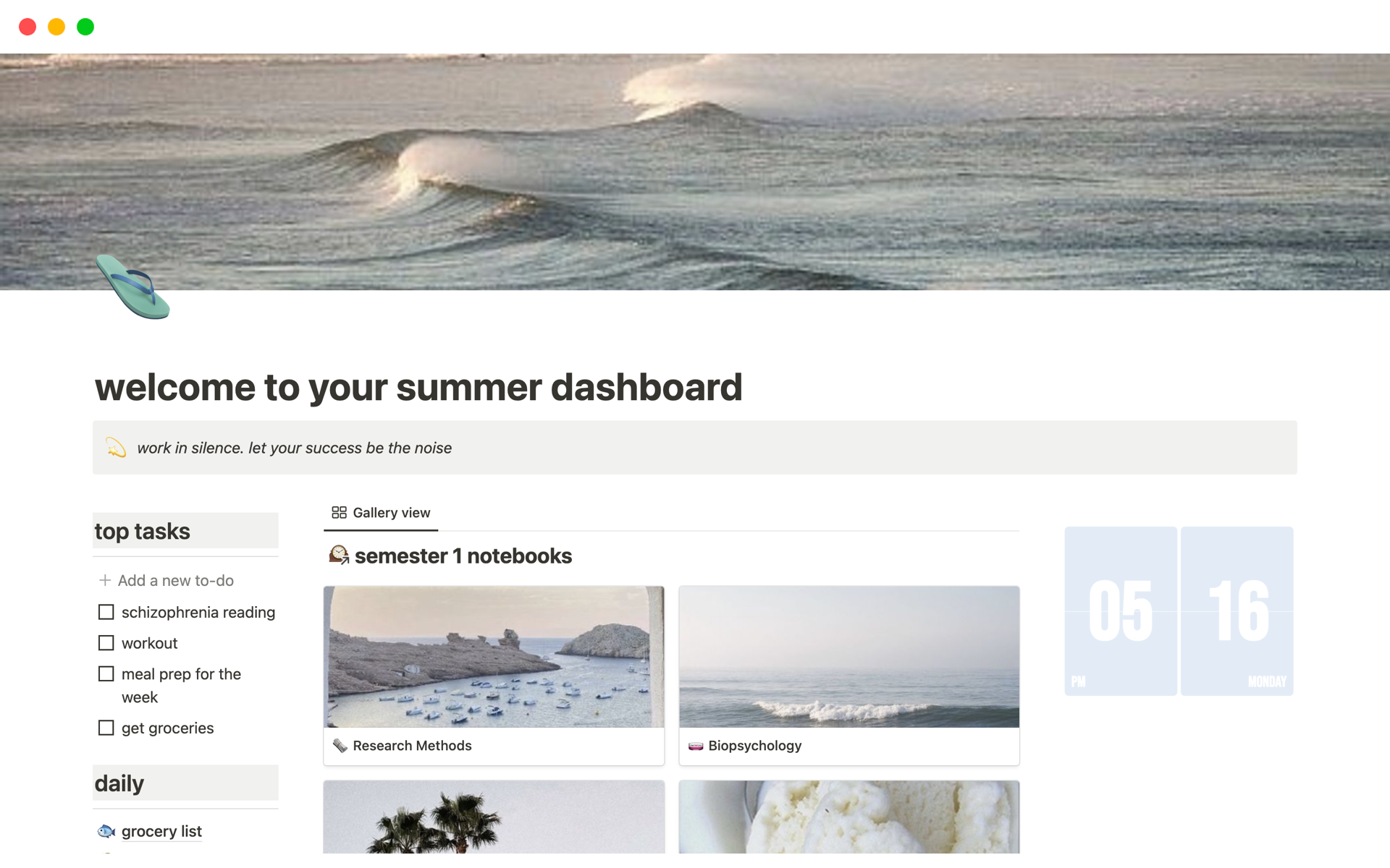 A template preview for Aesthetic Summer Dashboard