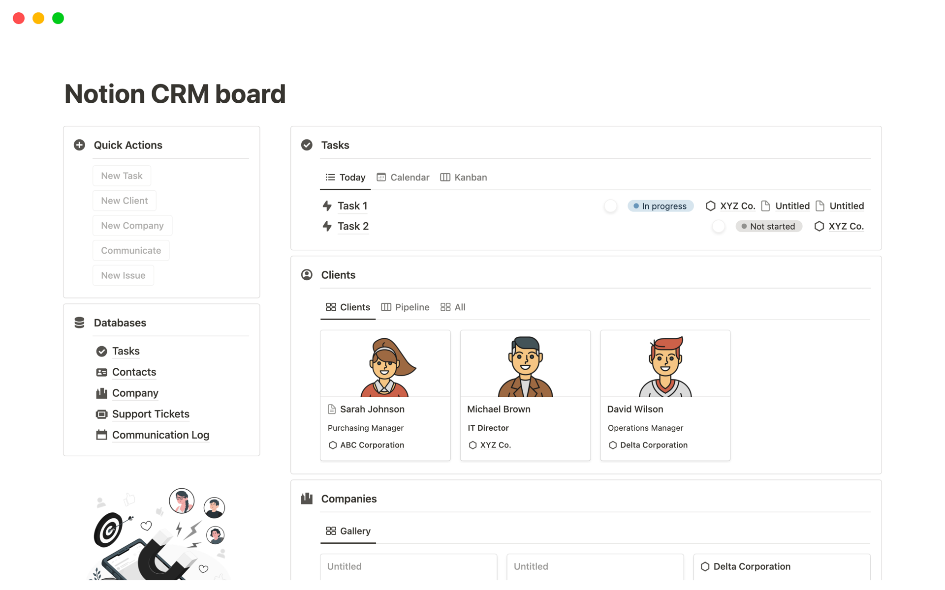 Uma prévia do modelo para CRM board