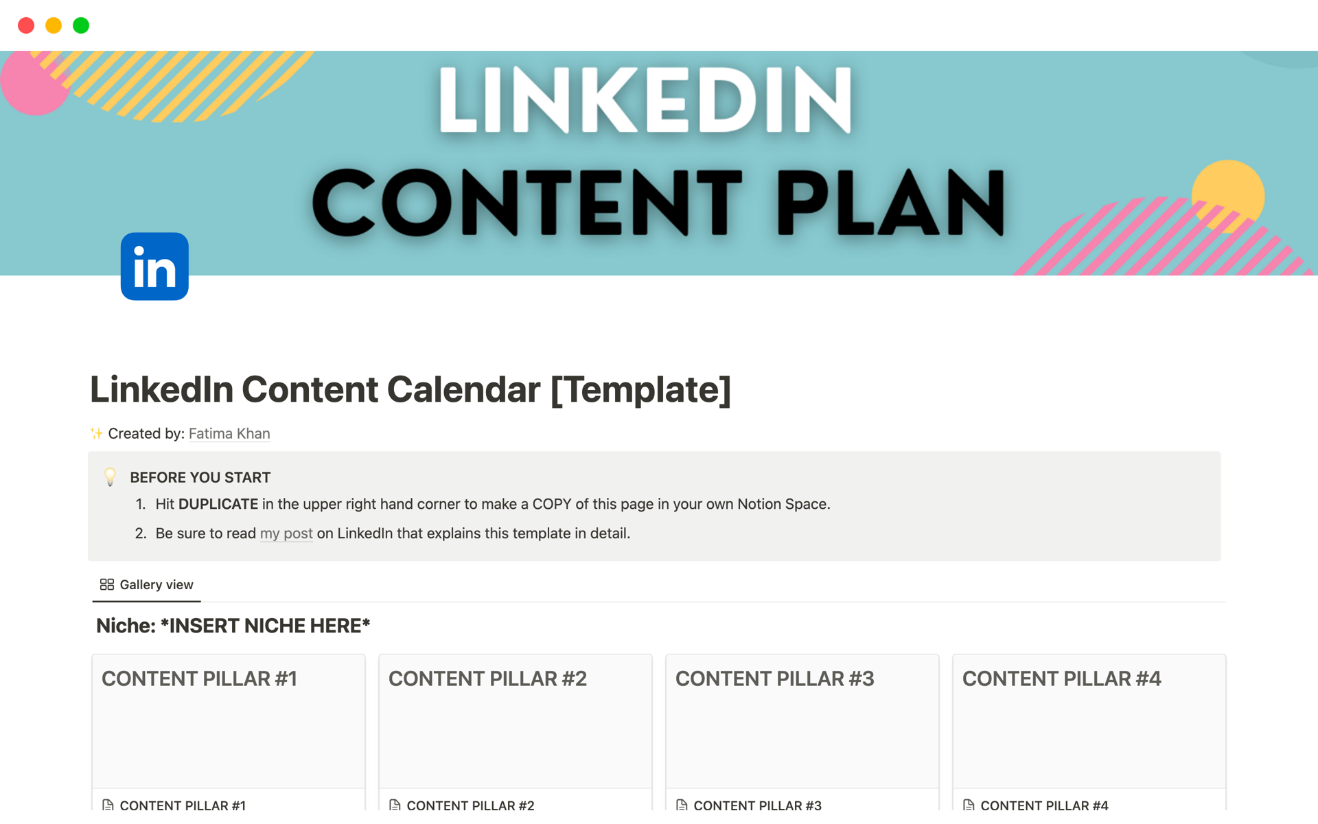 A template preview for LinkedIn Content Calendar