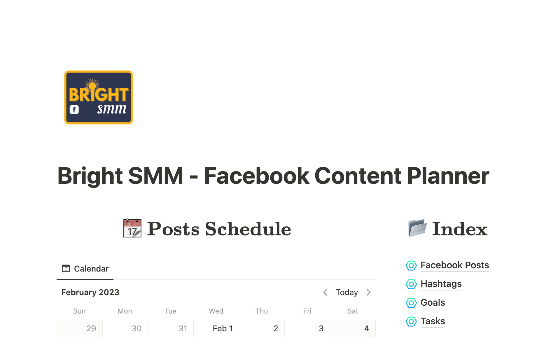Aperçu du modèle de Facebook Content Planner - Bright SMM