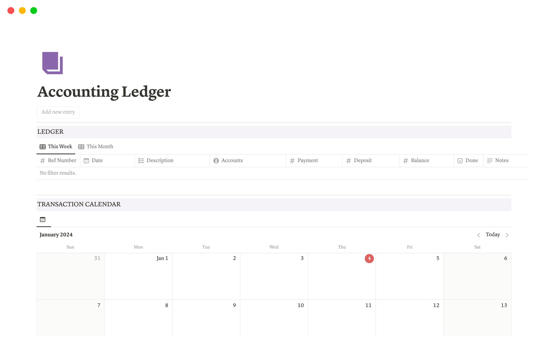 A template preview for Accounting Ledger