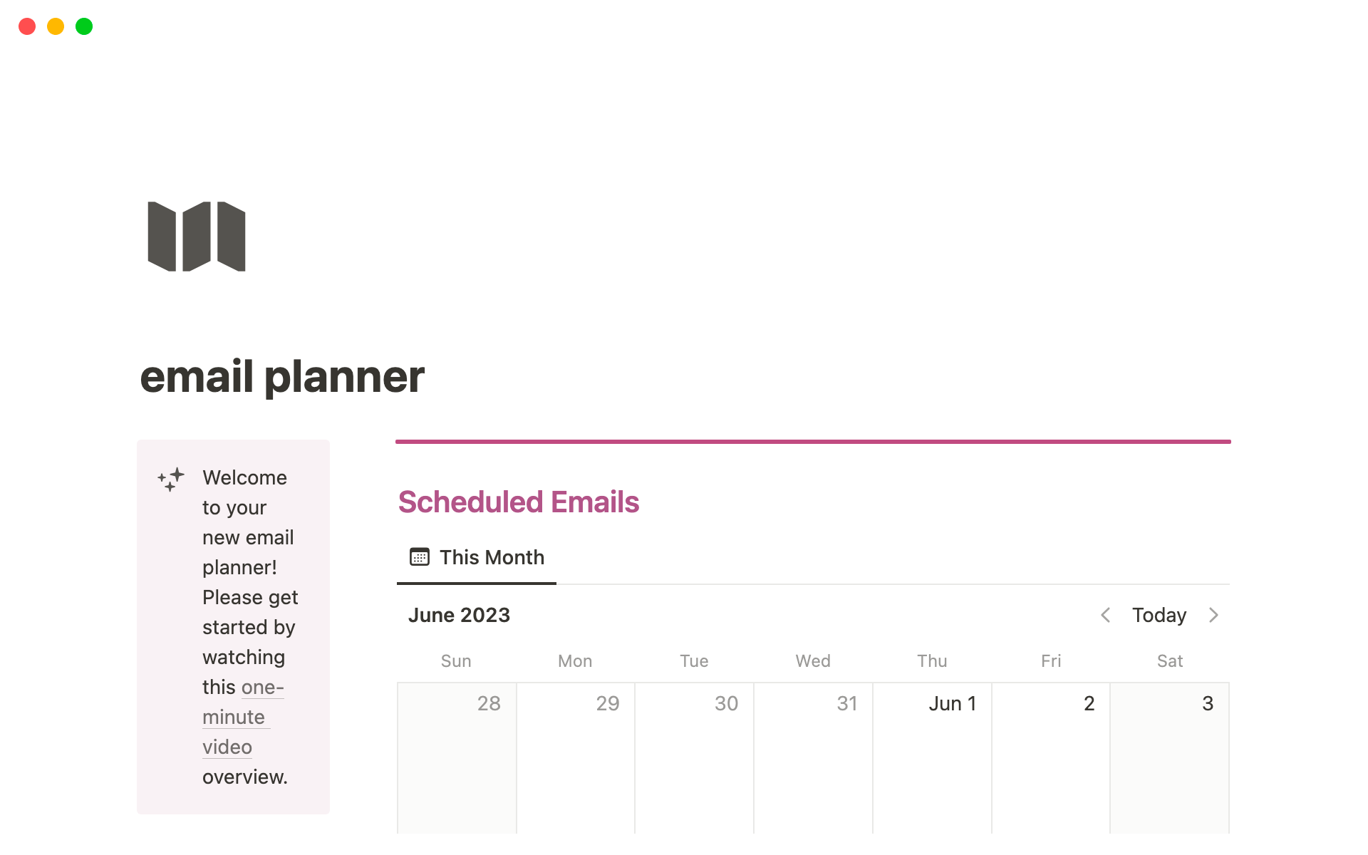 A template preview for Email Planner Notion Template