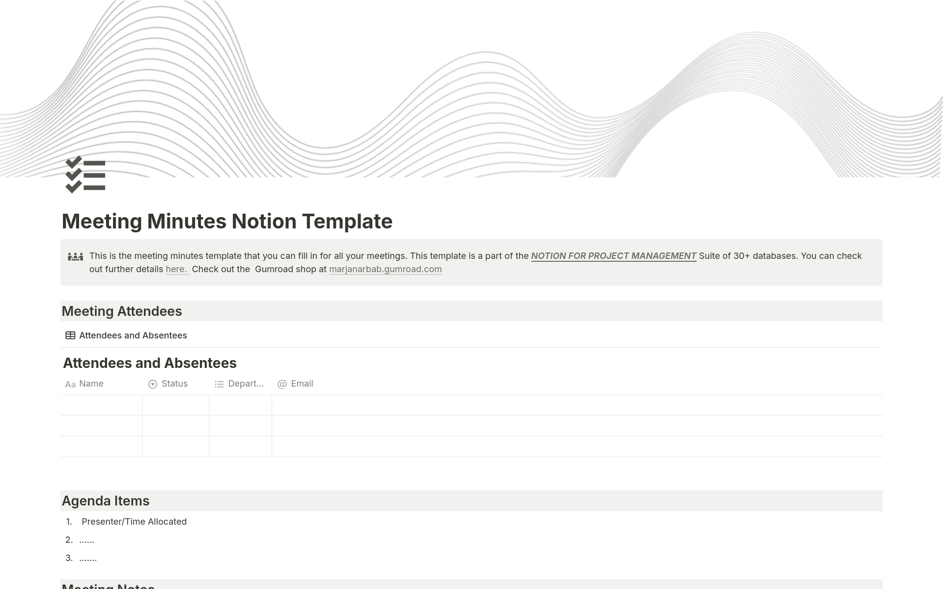 A template preview for Meeting Minutes for Projects