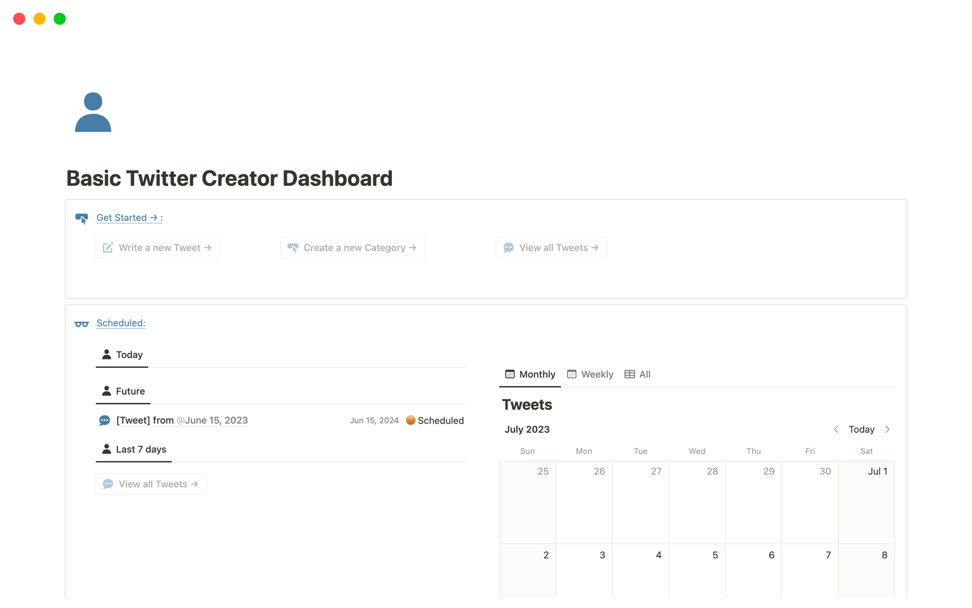 A template preview for Basic Twitter Creator Dashboard