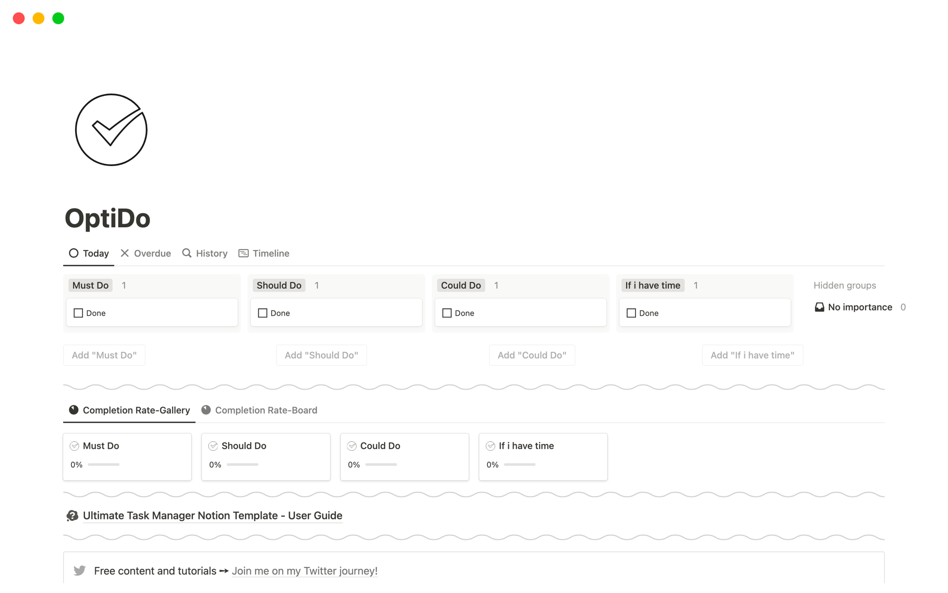 Vista previa de plantilla para OptiDo: Notion To-Do List Template