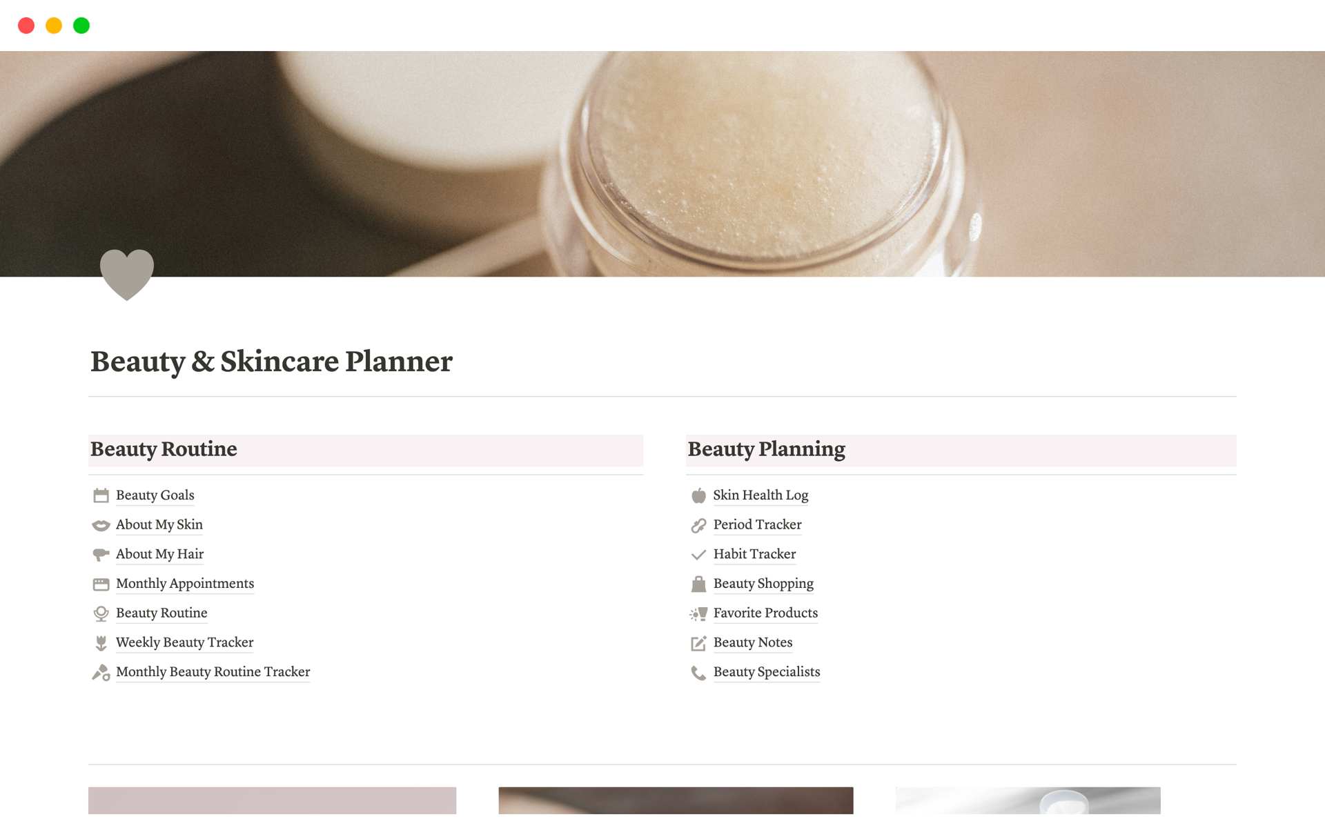 A template preview for Beauty & Skincare Planner 