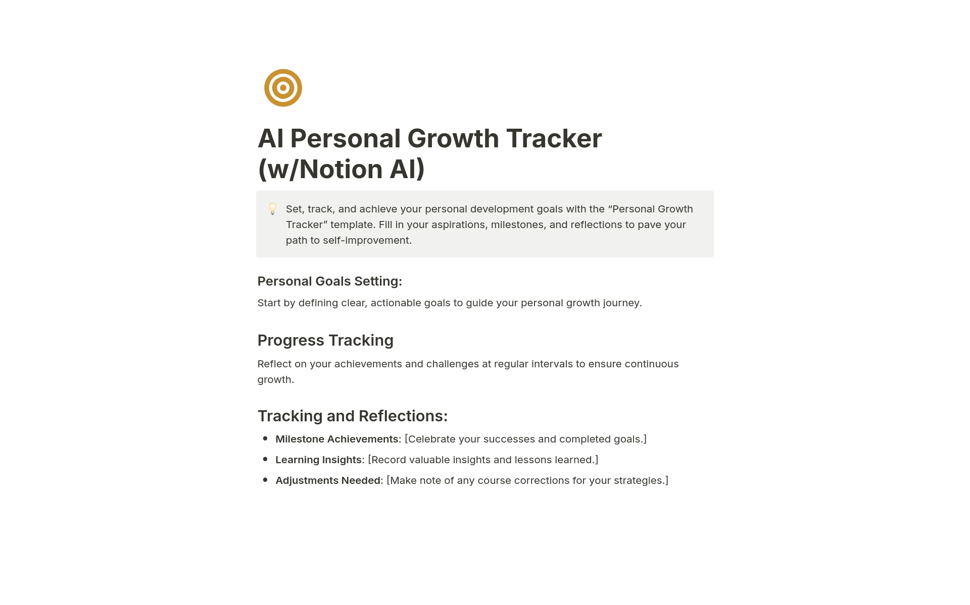 Vista previa de una plantilla para AI Personal Growth Tracker
