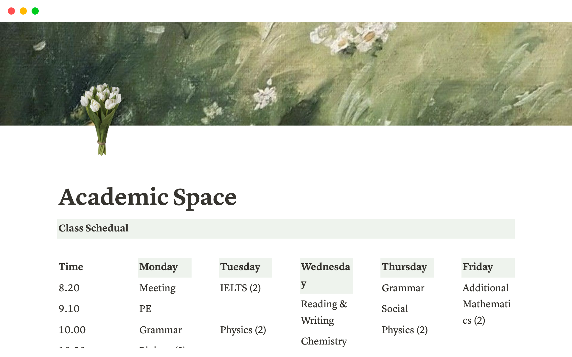 A template preview for Academic Space