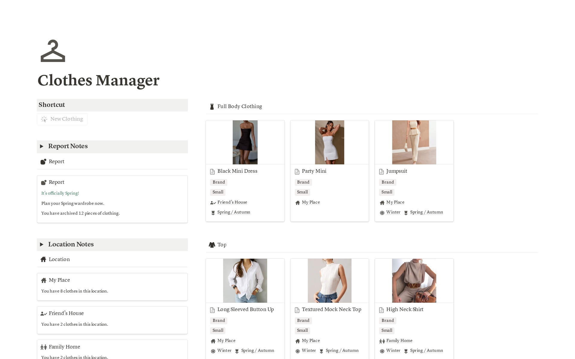 A template preview for Clothes Manager