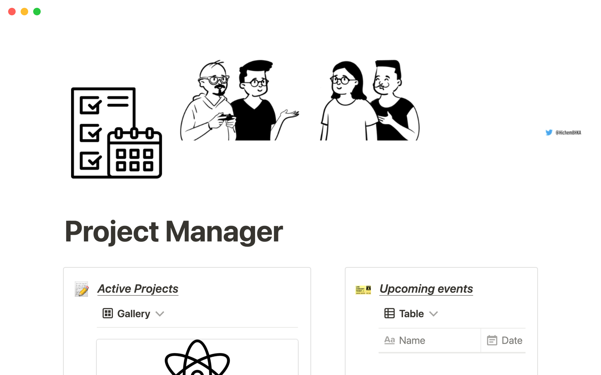 Vista previa de una plantilla para Project manager