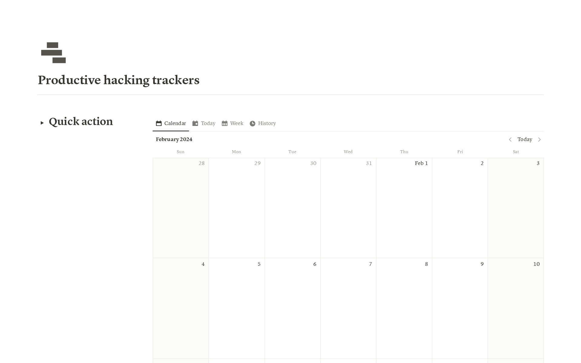 Productive habits trackersのテンプレートのプレビュー