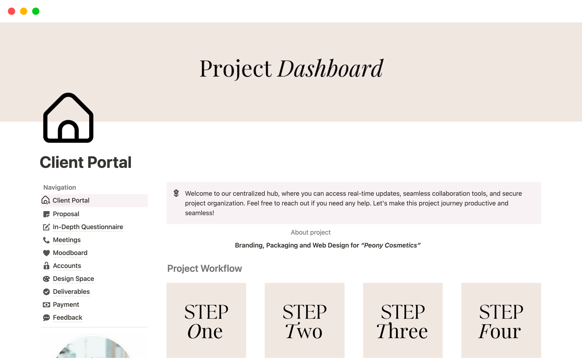 A template preview for Client Portal