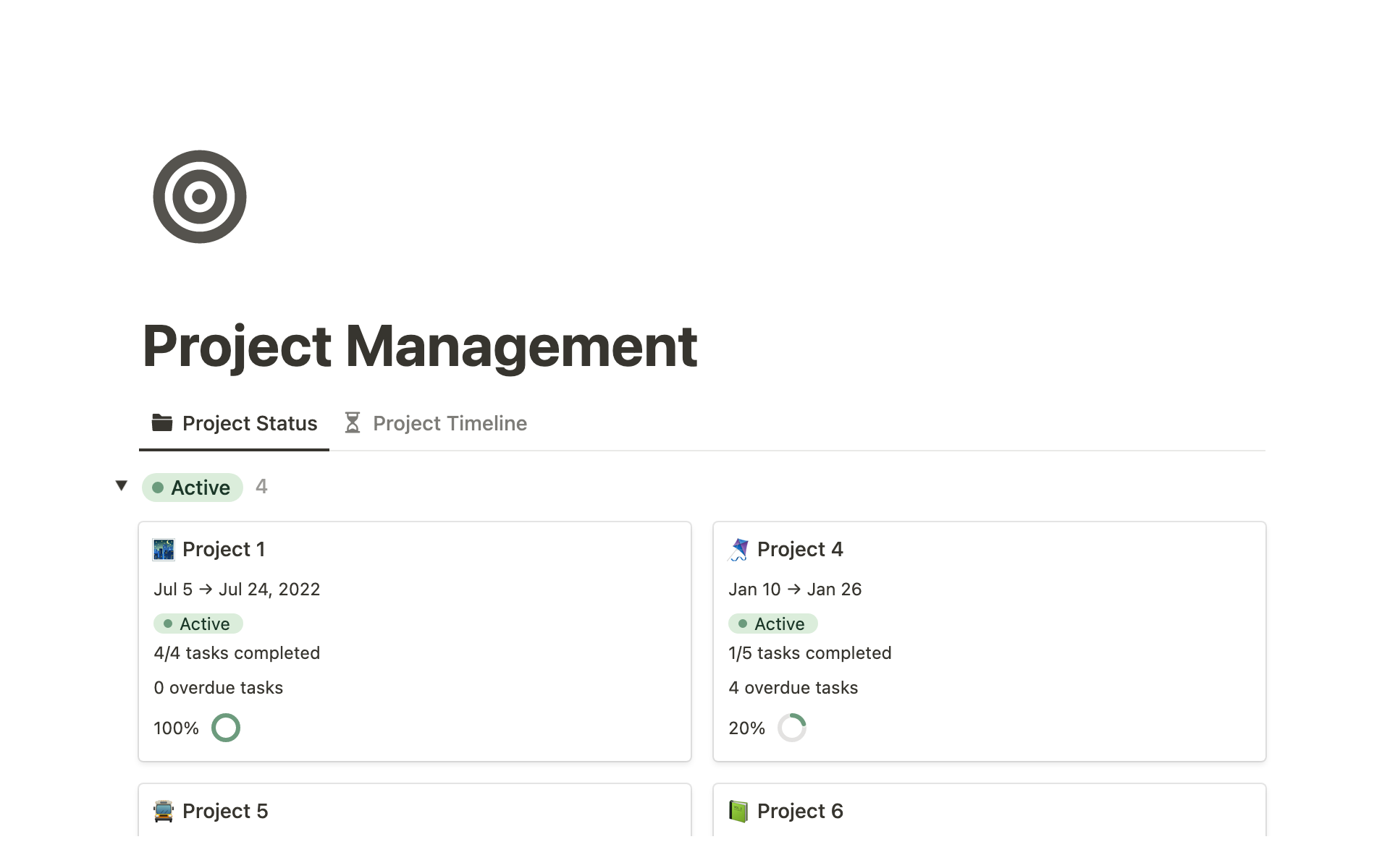 A template preview for Notion Project Management