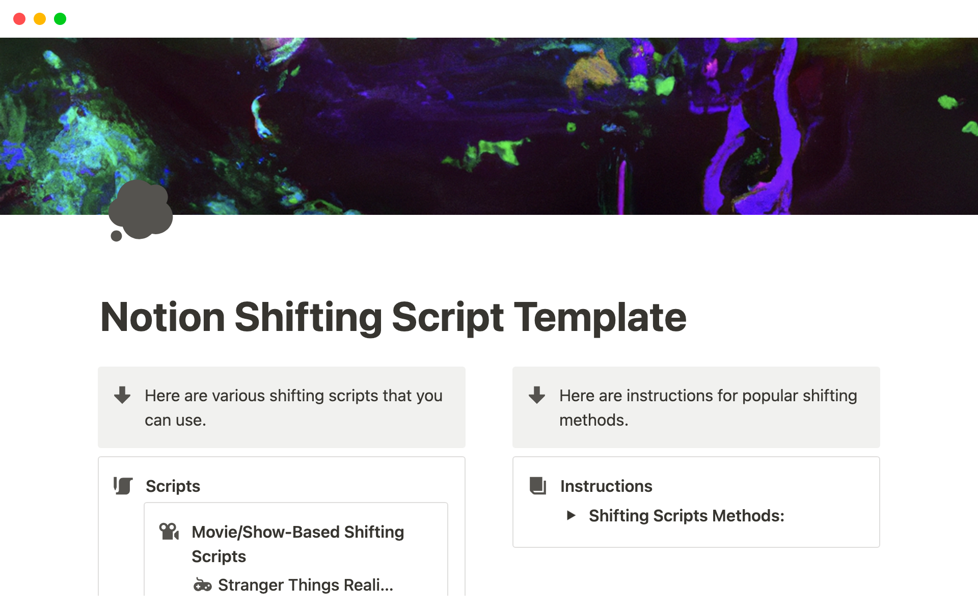 Shifting Scriptのテンプレートのプレビュー