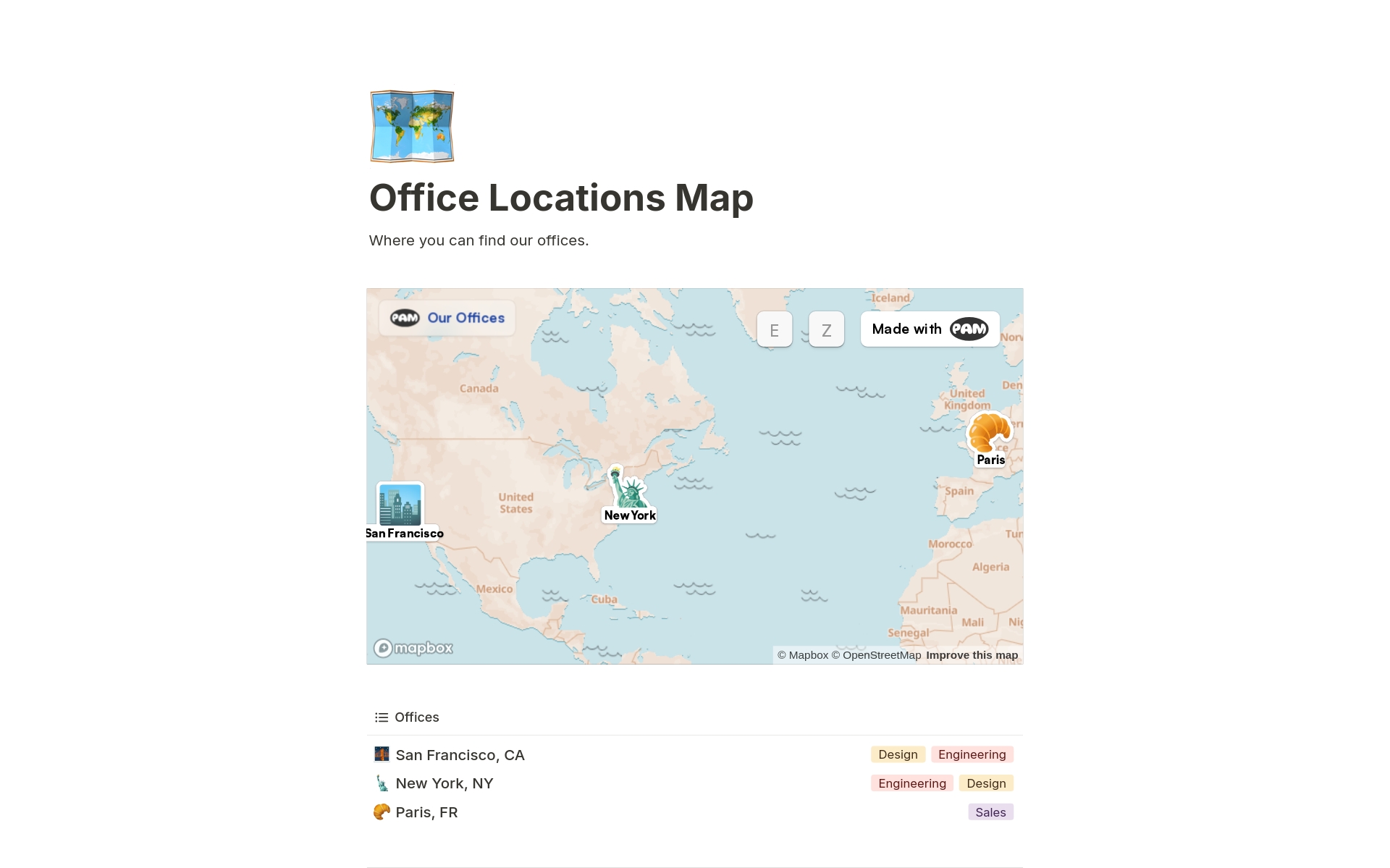 A template preview for Office Locations Map