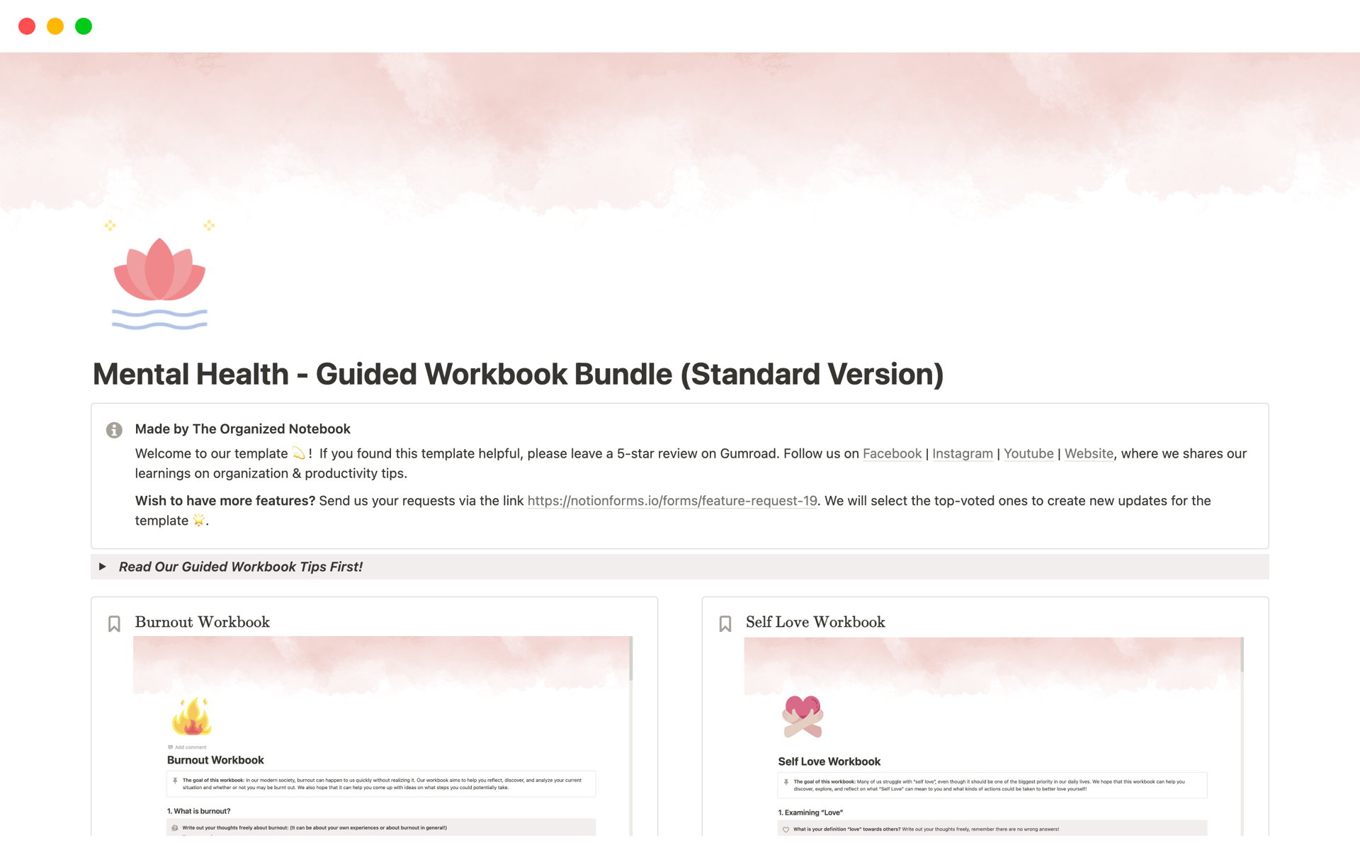 A template preview for Burnout Guided Workbook