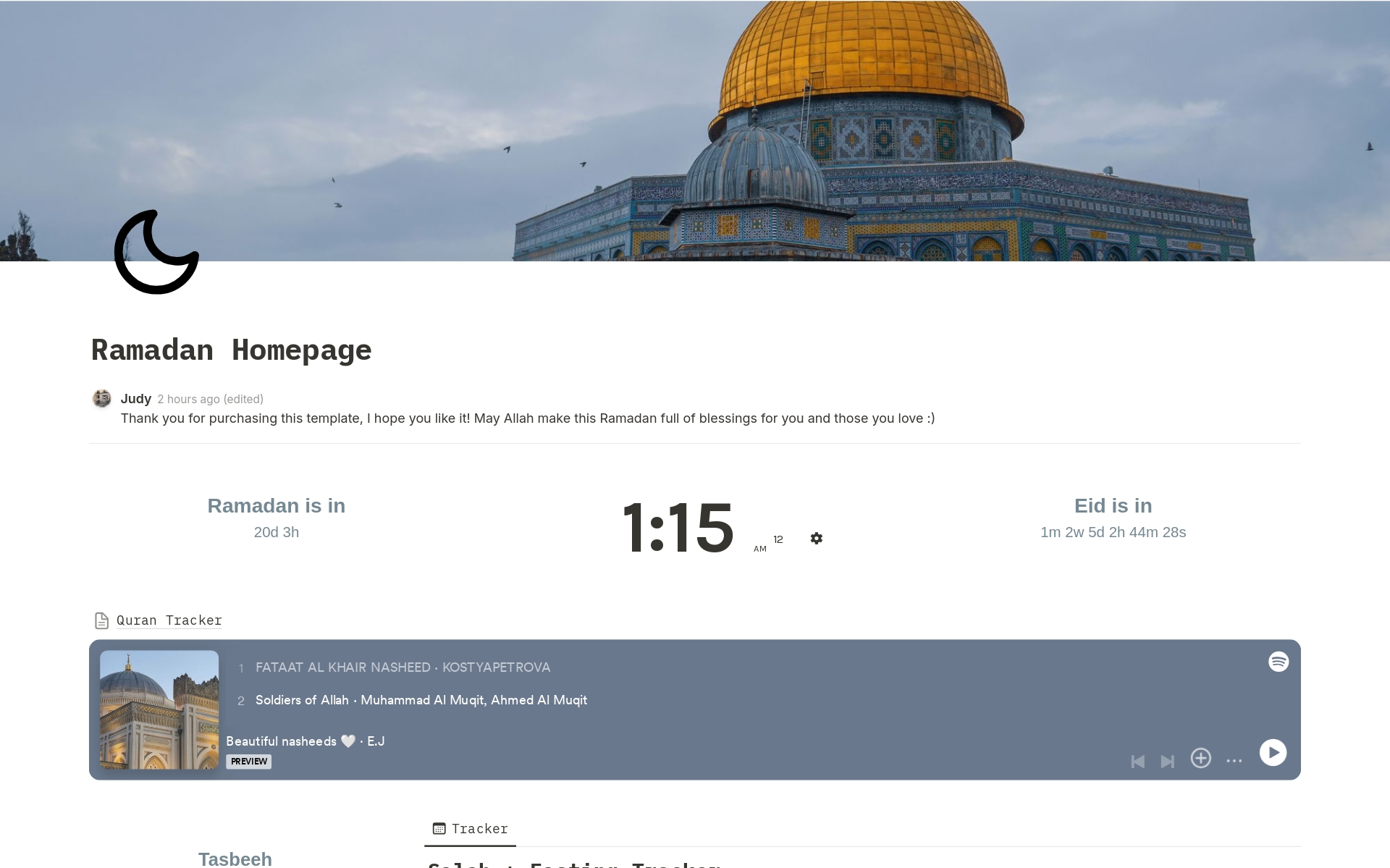 A template preview for Ramadan Homepage