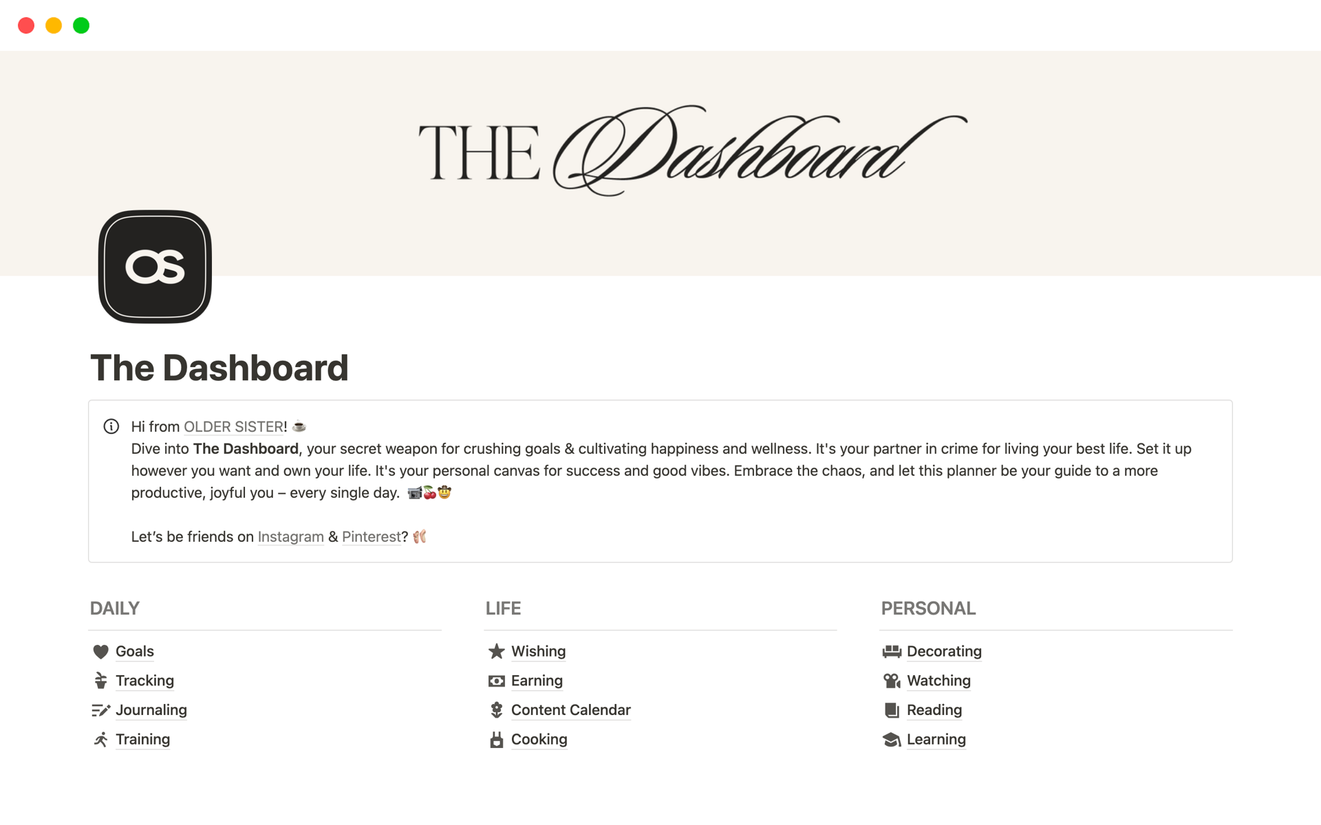 A template preview for The Dashboard 