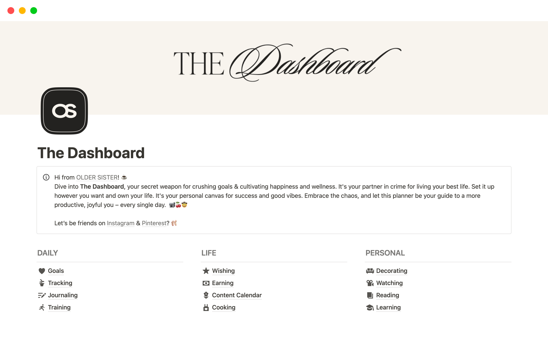 Aperçu du modèle de The Dashboard 