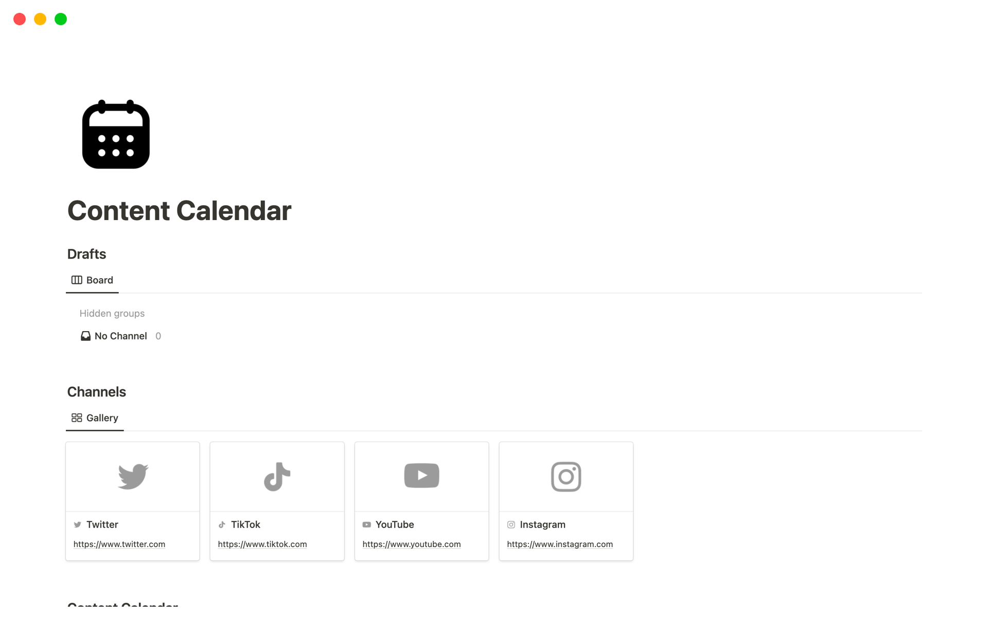 Aperçu du modèle de Content Calendar