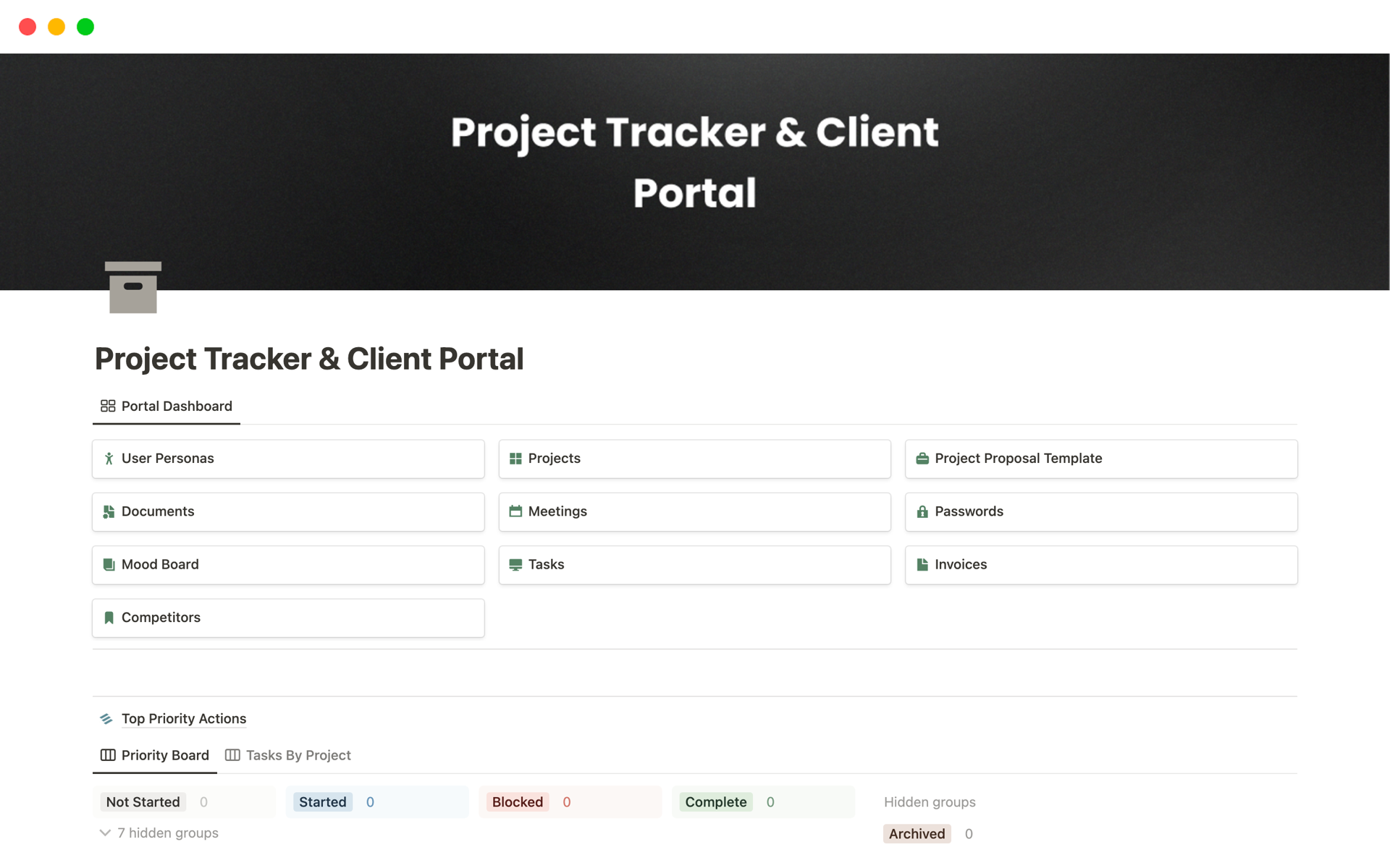 A template preview for Project Tracker (Tasks, invoices, projects...)
