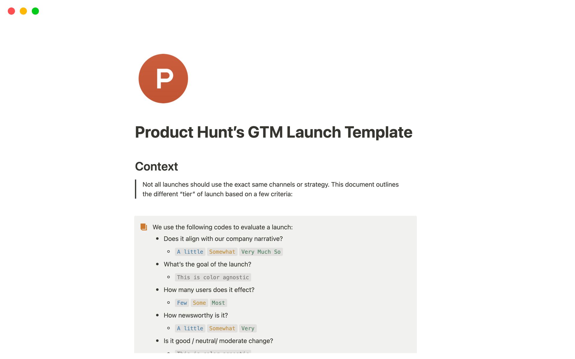 Eine Vorlagenvorschau für GTM Launch