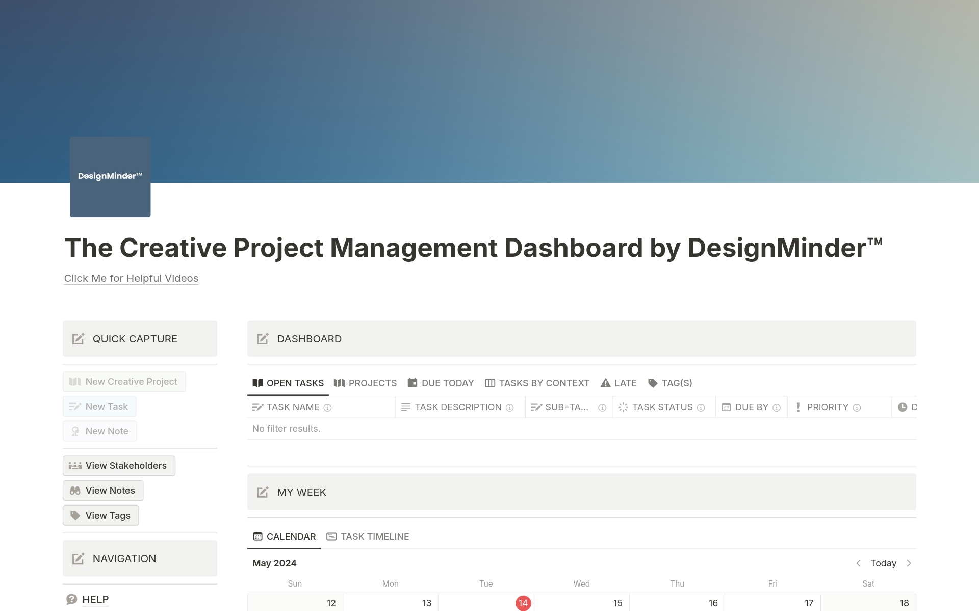 Uma prévia do modelo para Creative Project Management Dashboard