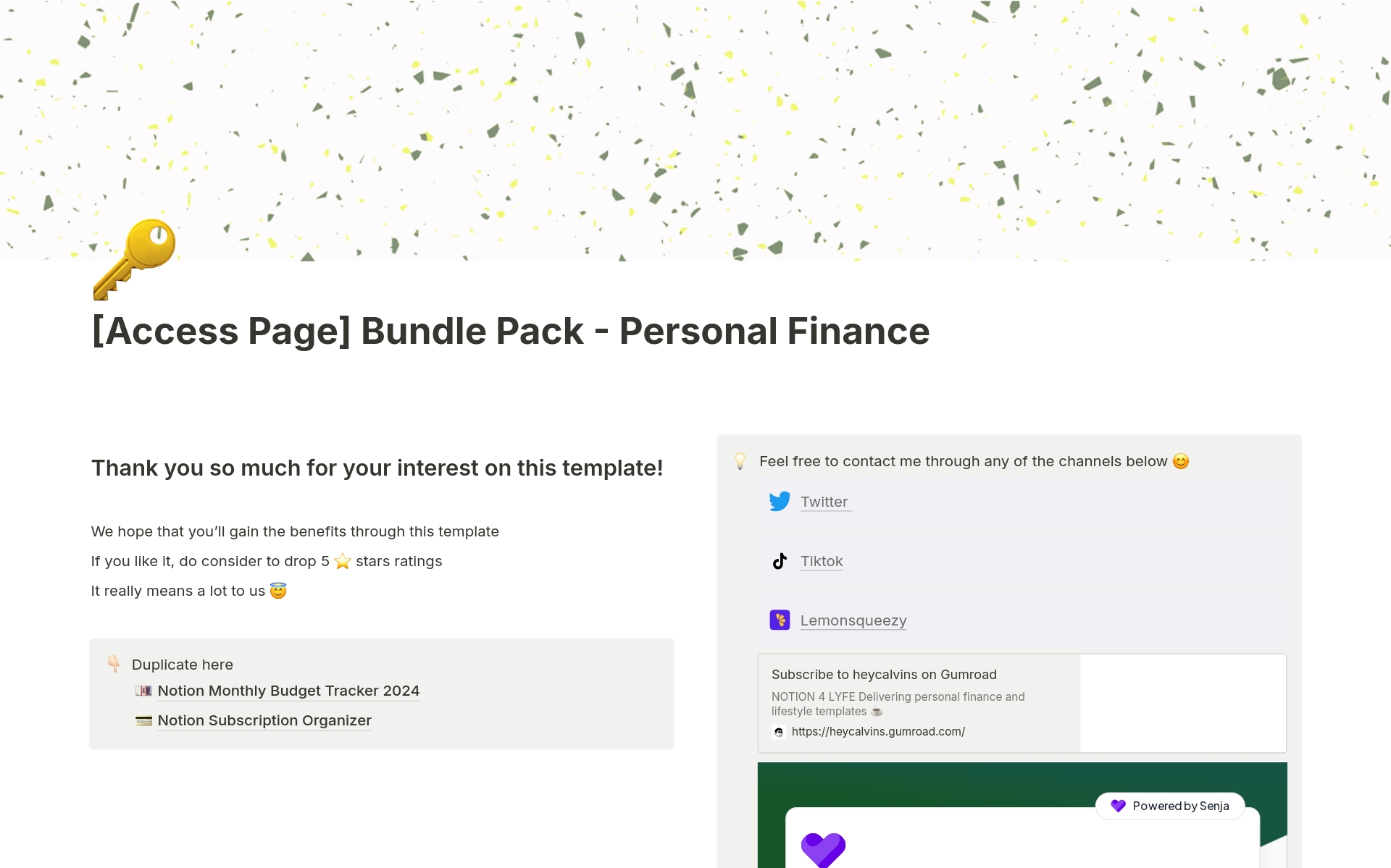 A template preview for Bundle Pack - Personal Finance