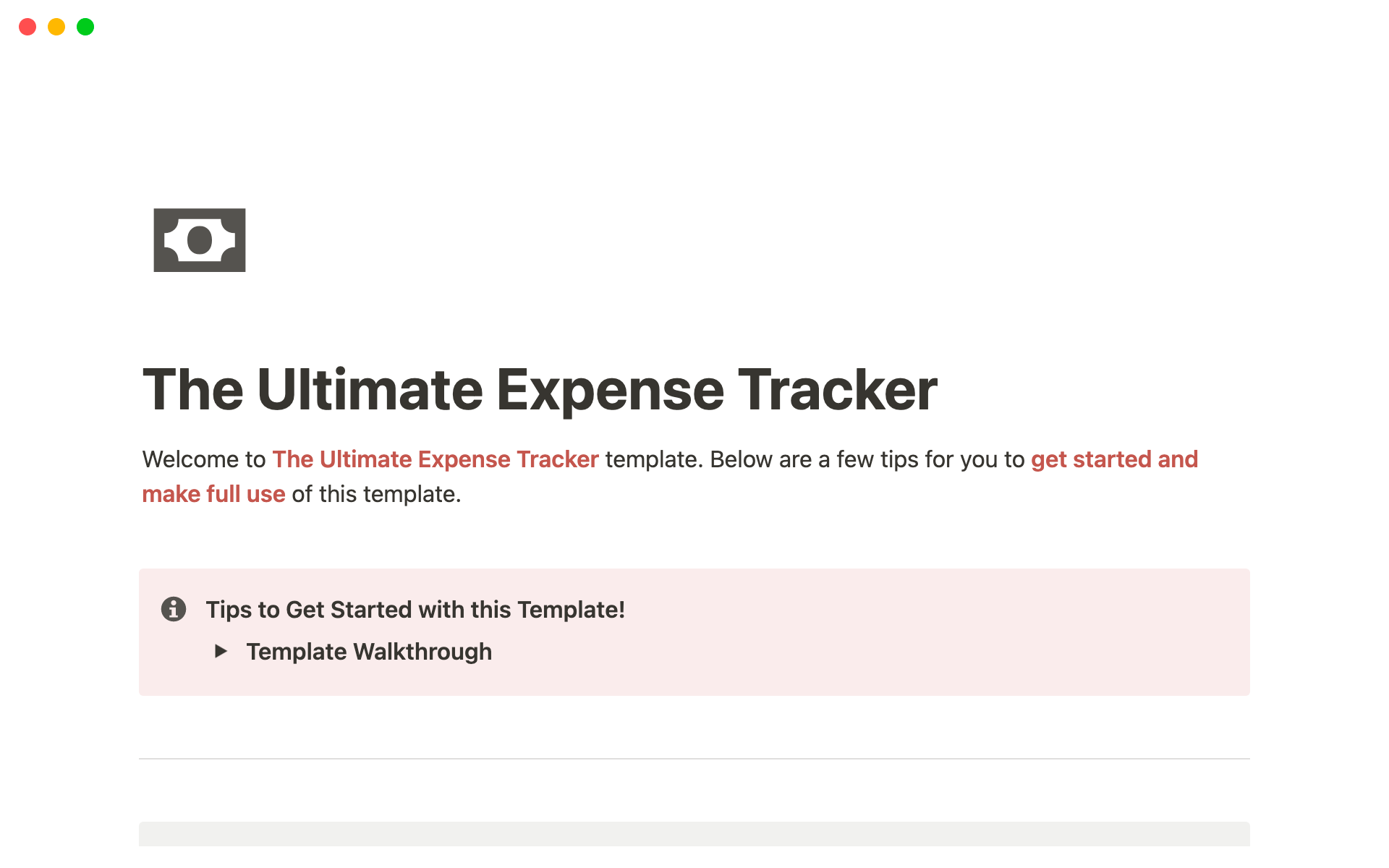 A template preview for The Ultimate Expense Tracker