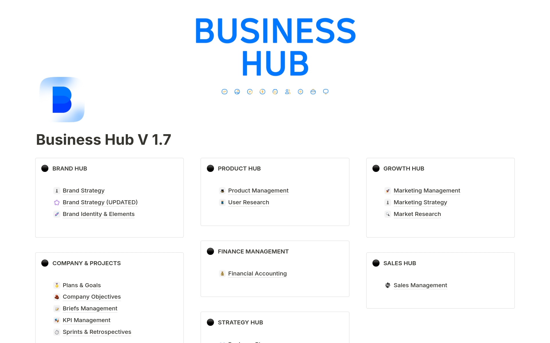 A template preview for Business Hub