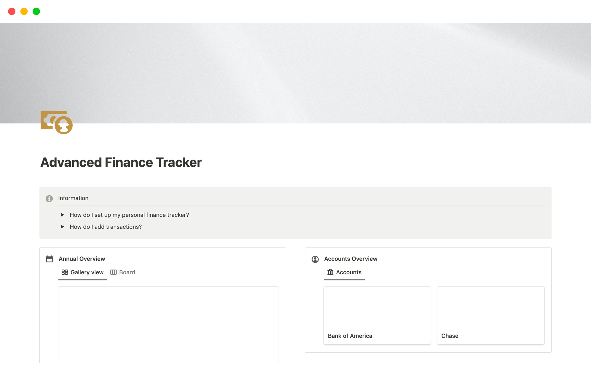 A template preview for Advanced Finance Tracker 