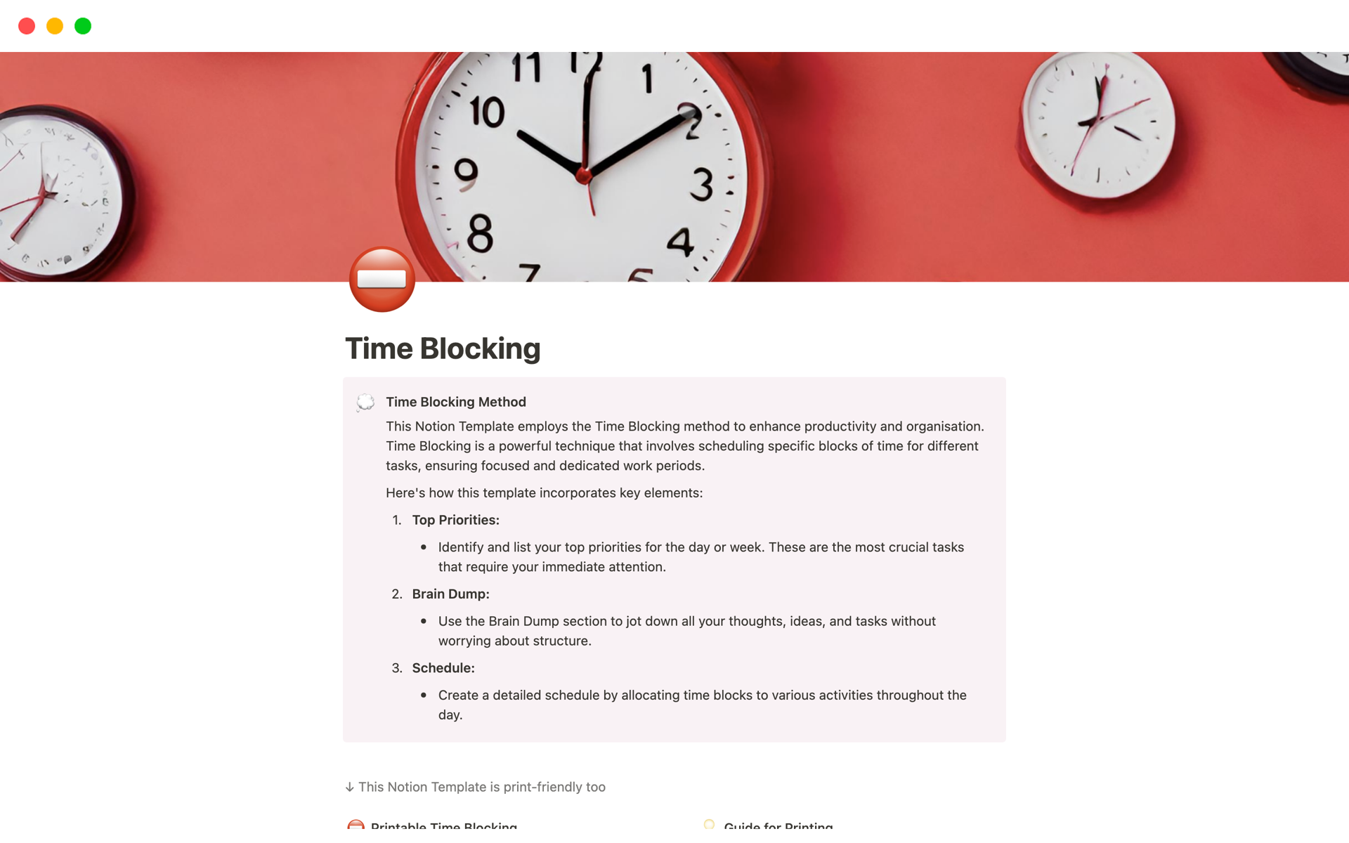 A template preview for Time Blocking (Printable)