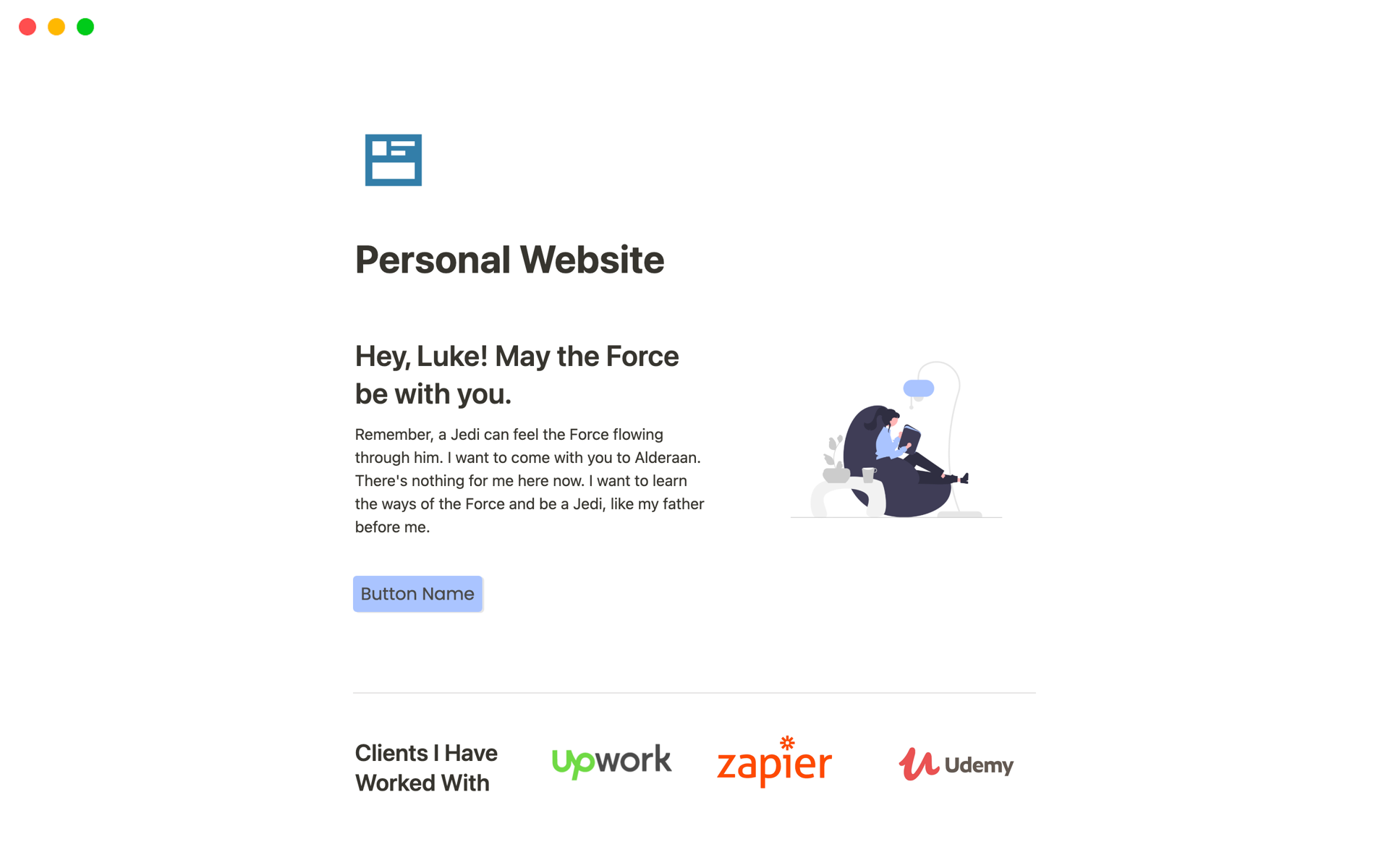 Vista previa de una plantilla para Personal Website
