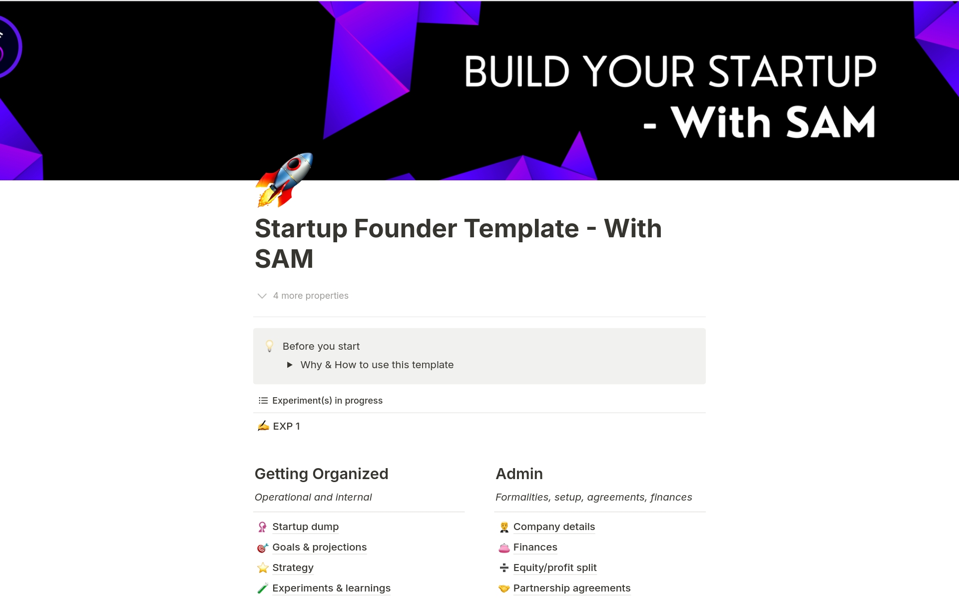 A template preview for Startup Founder | With SAM.ai