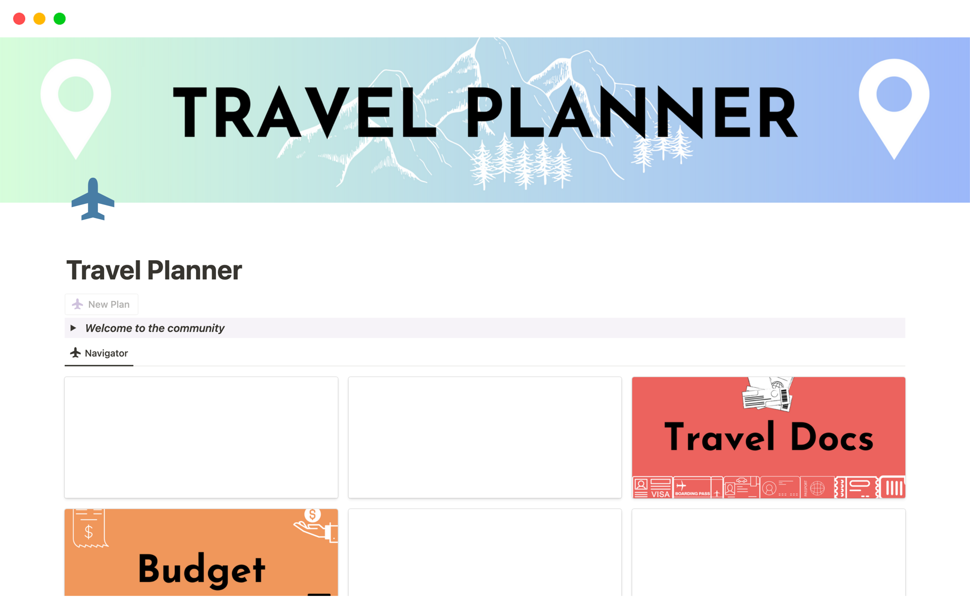 Vista previa de una plantilla para Travel Planner