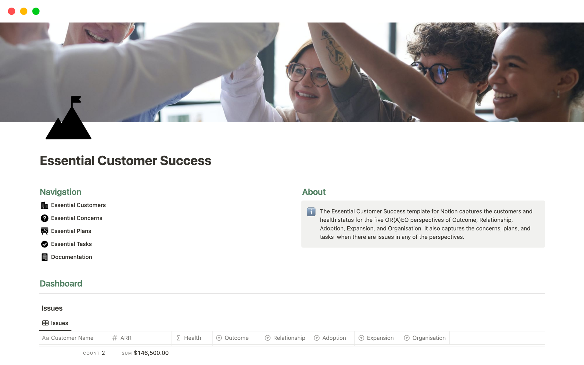 A template preview for Essential Customer Success