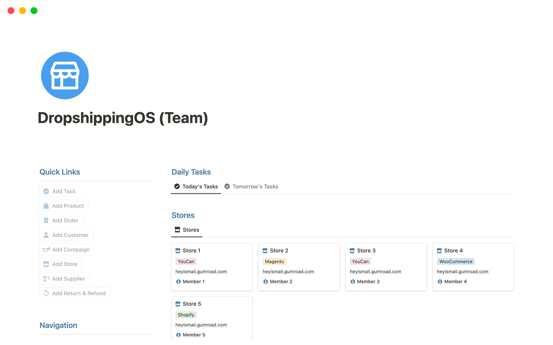 A template preview for DropshippingOS (Team)